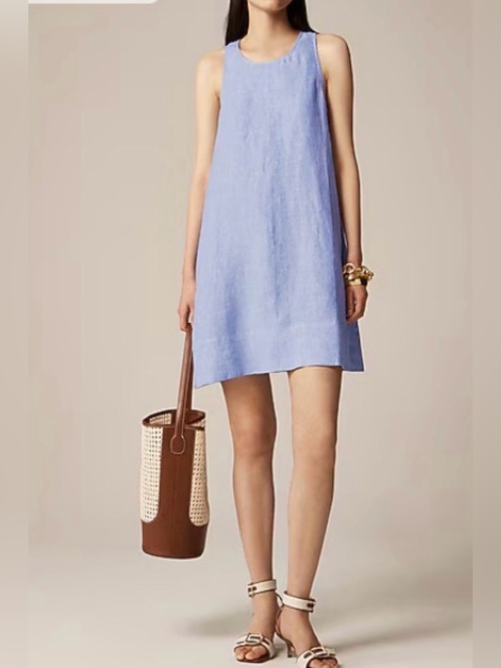 J. Crew Blue Linen Shift Sleeveless Maxine  Button Back Dress - Medium Petite